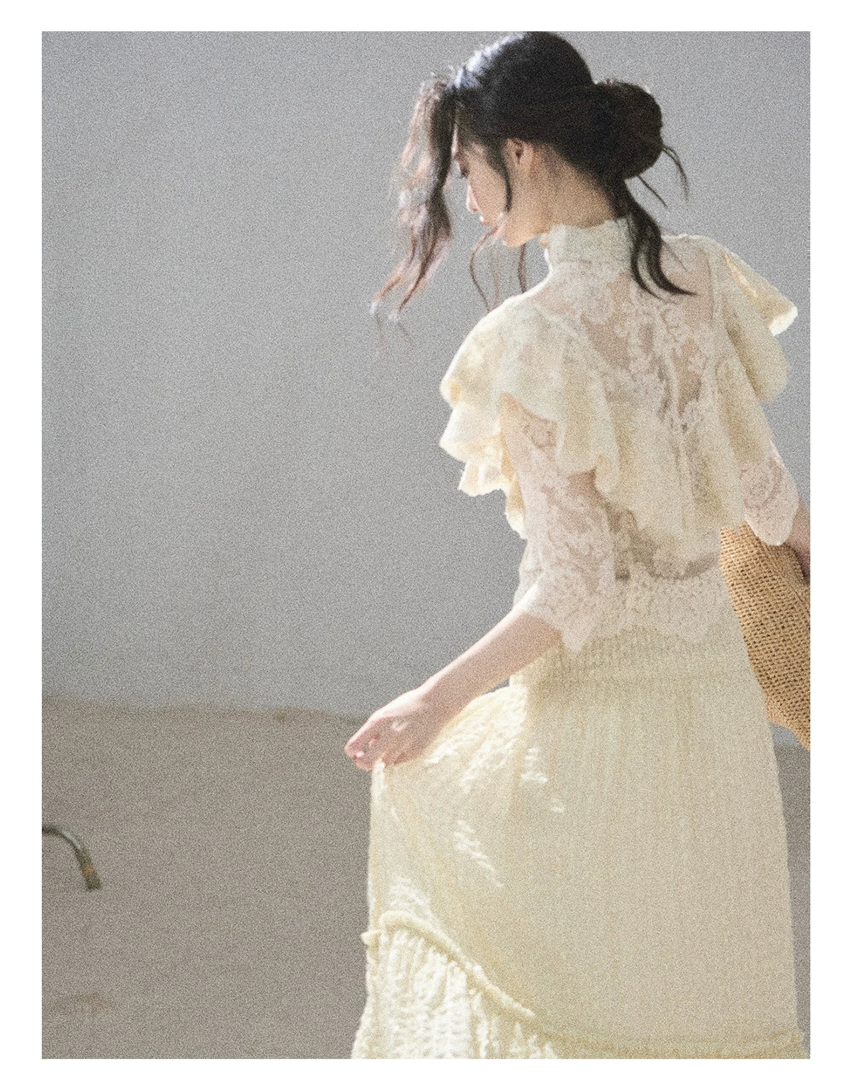 "Translucent Bloom" Dutch Cheese Lace Cropped Top