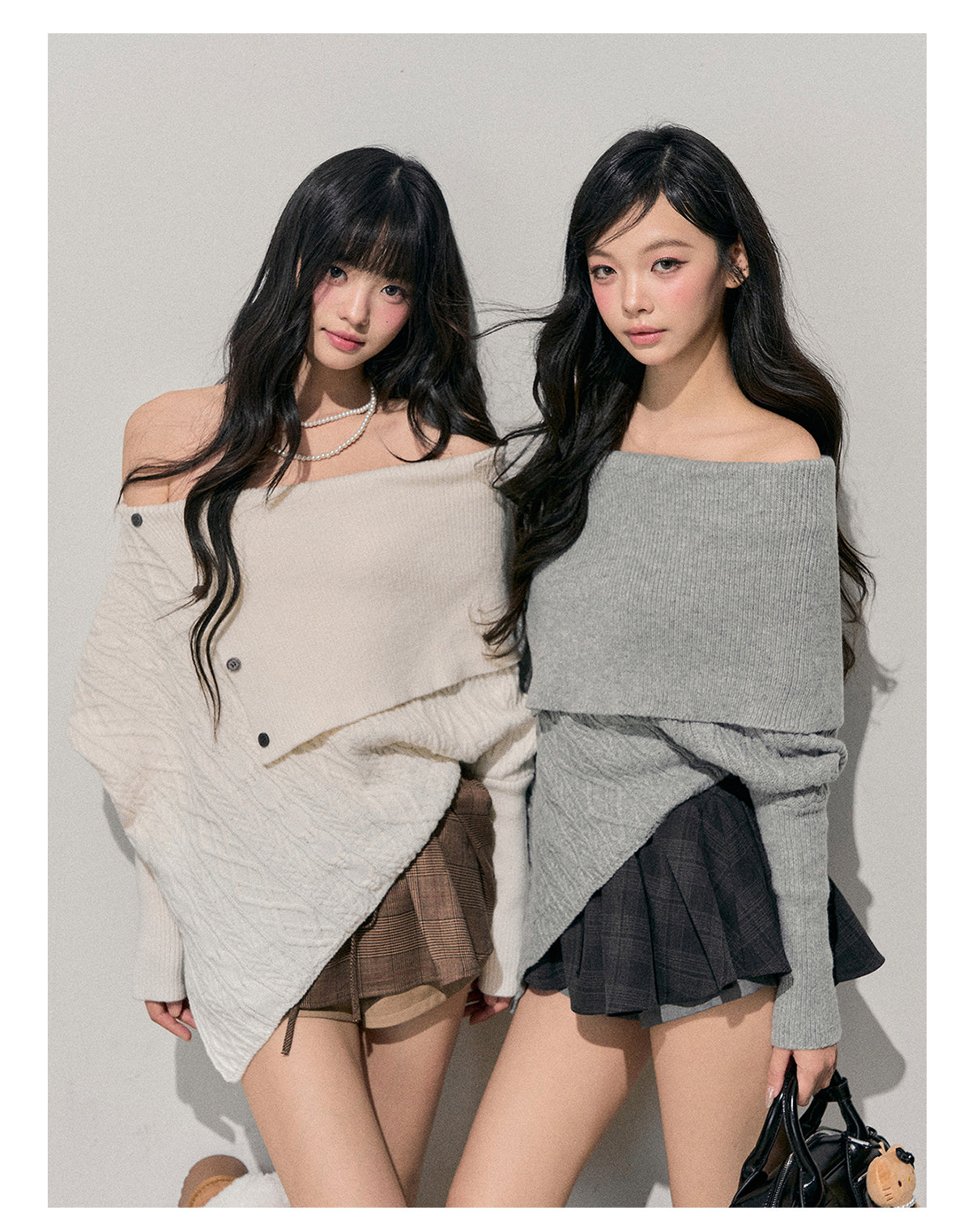 少也眼 “Letter from the Snow Country” Off-Shoulder Asymmetric Cable-Knit Sweater 1464854