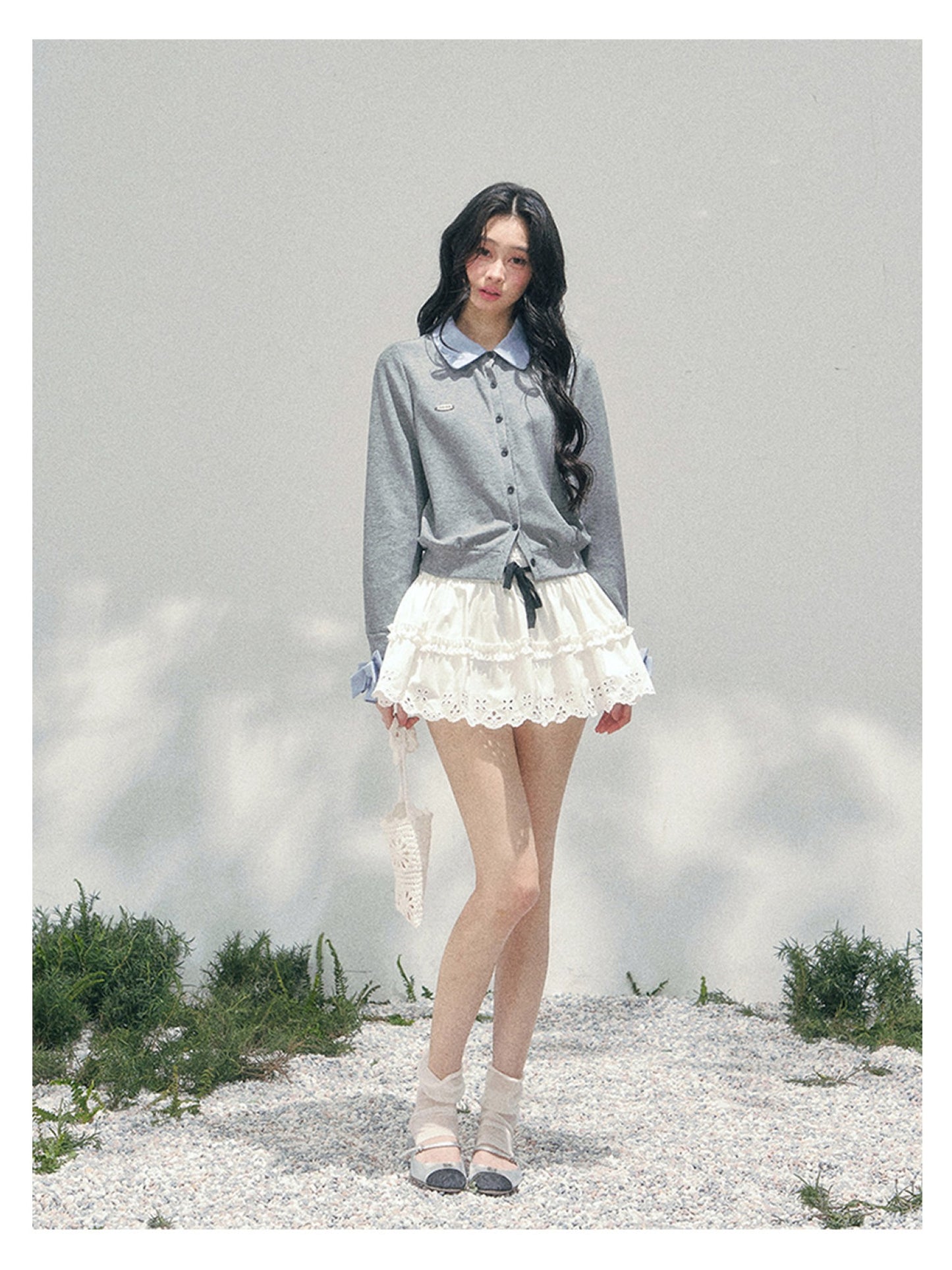 少也眼 “Hyde’s Diary” Layered Polo-Collar Knit Cropped Top