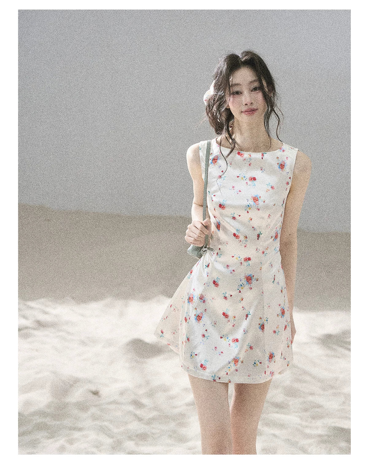"Where Every Bloom Begins" Dutch Cream Floral Satin Puff Mini Dress (With Matching Scrunchie)