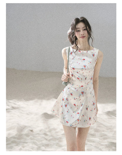 "Where Every Bloom Begins" Dutch Cream Floral Satin Puff Mini Dress (With Matching Scrunchie)