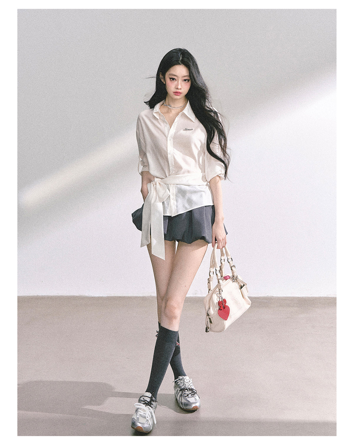 少也眼 "Cheongdam Girls’ Academy" French-Inspired White Sun-Protective Polo Shirt