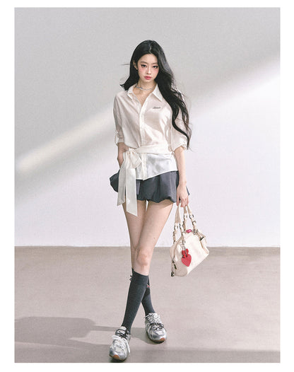 少也眼 "Cheongdam Girls’ Academy" French-Inspired White Sun-Protective Polo Shirt