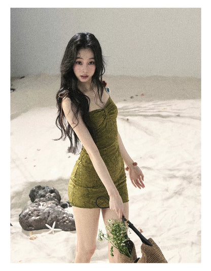 "Entwined Vines" Olive Mist Bodycon Dress & Cardigan Set 543648532