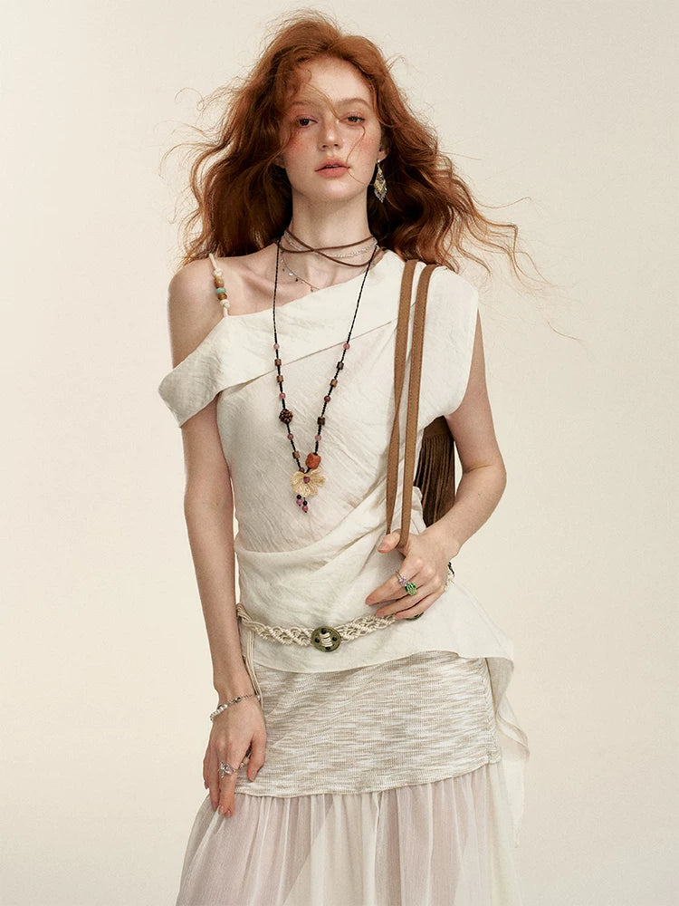 White Asymmetrical One-Shoulder Top