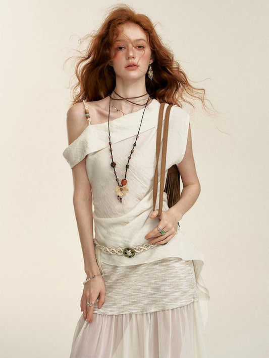 White Asymmetrical One-Shoulder Top