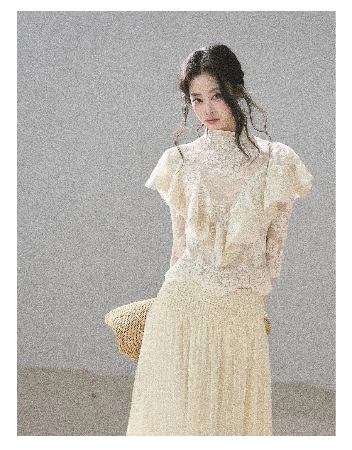 "Whispering Wheat Fields" Sage Mist Lace Maxi Skirt