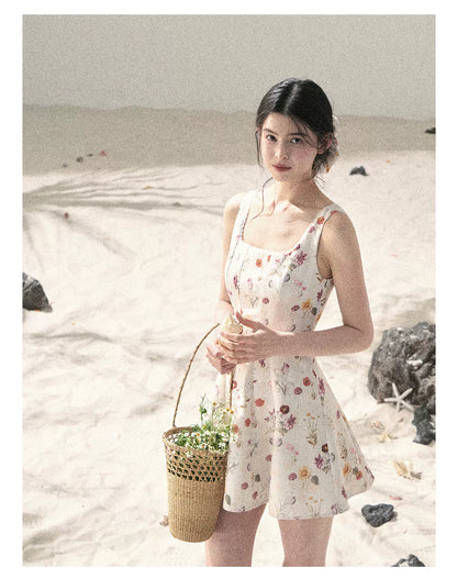 "Chamomile Summer" Dutch Cheese Floral Lace Pinafore Mini Dress 46345