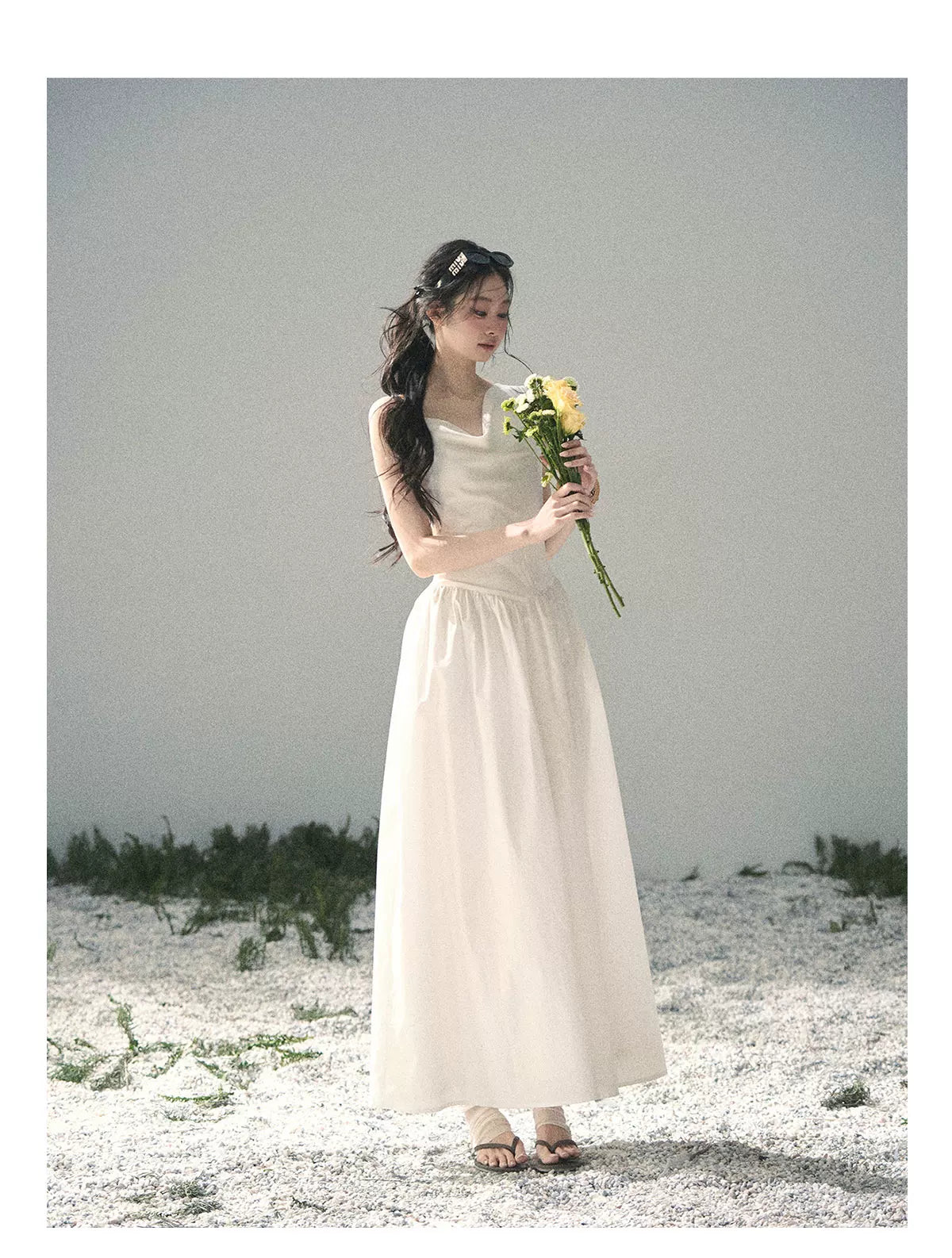 "Moonlight Sonata" Camellia White Elegant Sleeveless Maxi Dress