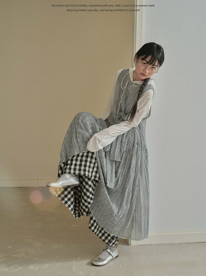 "Heritage Ribbon" Black & White Plaid Plaid Bow Maxi Dress