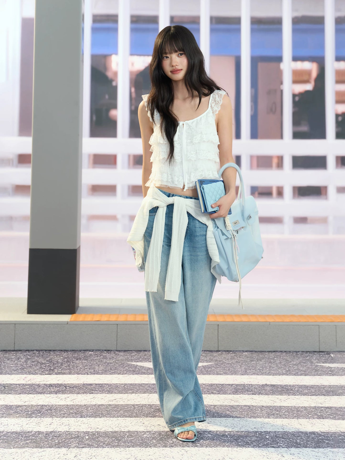 "Angel Arrival" White Lace Flutter Sleeve Cami Top