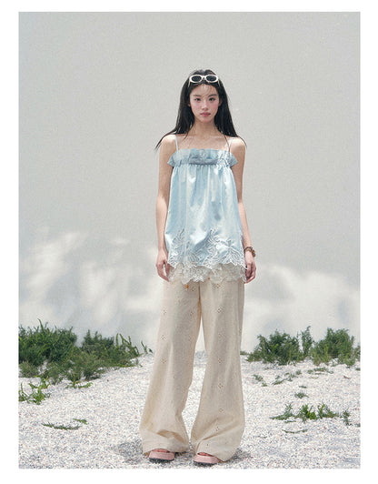 “Bouquet Summer” Glacier Blue Lace Babydoll Top