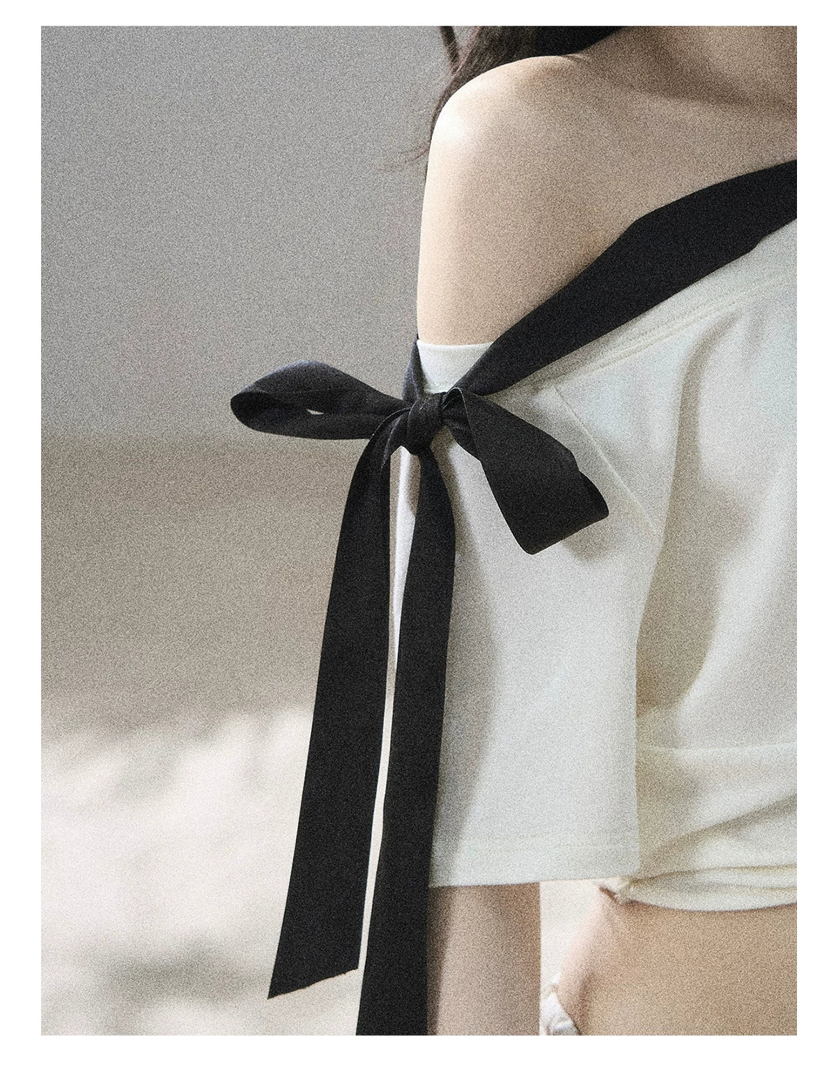 "Moonlight Upon Her" Creamy Apricot Off-Shoulder Twist Cropped T-Shirt