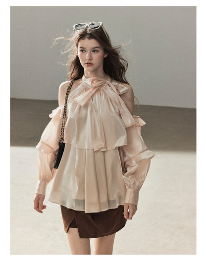 170726 "Pearlescent Glow" Pearl Pink Satin Halter Blouse