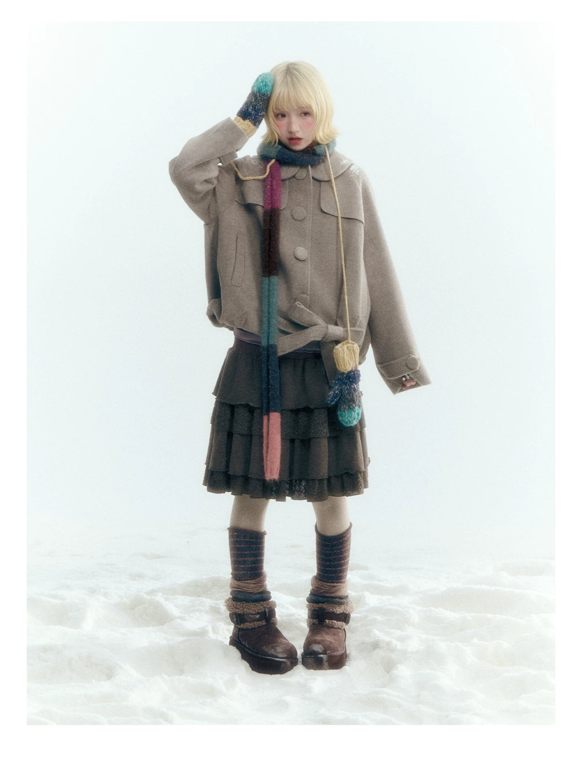 Short Cocoon Wool-Blend Coat (Taro Purple / Oatmeal Gray)