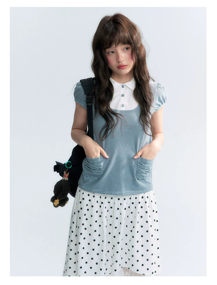"Polka Poetry" Black & White Polka Dot Asymmetrical Cotton Skirt