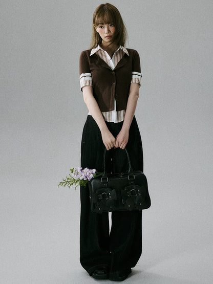 LOST FOREST - Brown & Pink Faux-Layered Lyocell Wool Top