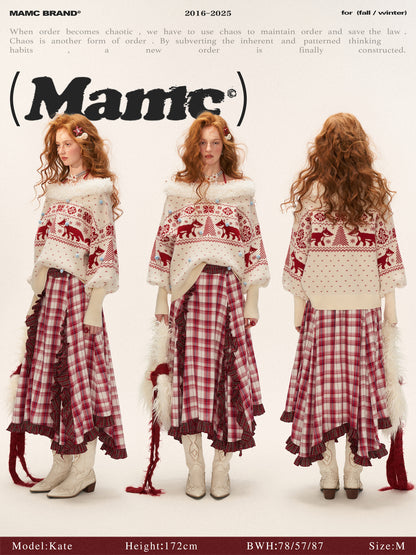 Asymmetrical Plaid Maxi Skirt with Ruffle Hem WE814 (Red)