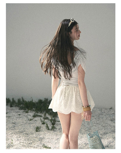 “When the Wind Stole Moonlight” Moonstone Draped Off-Shoulder Top