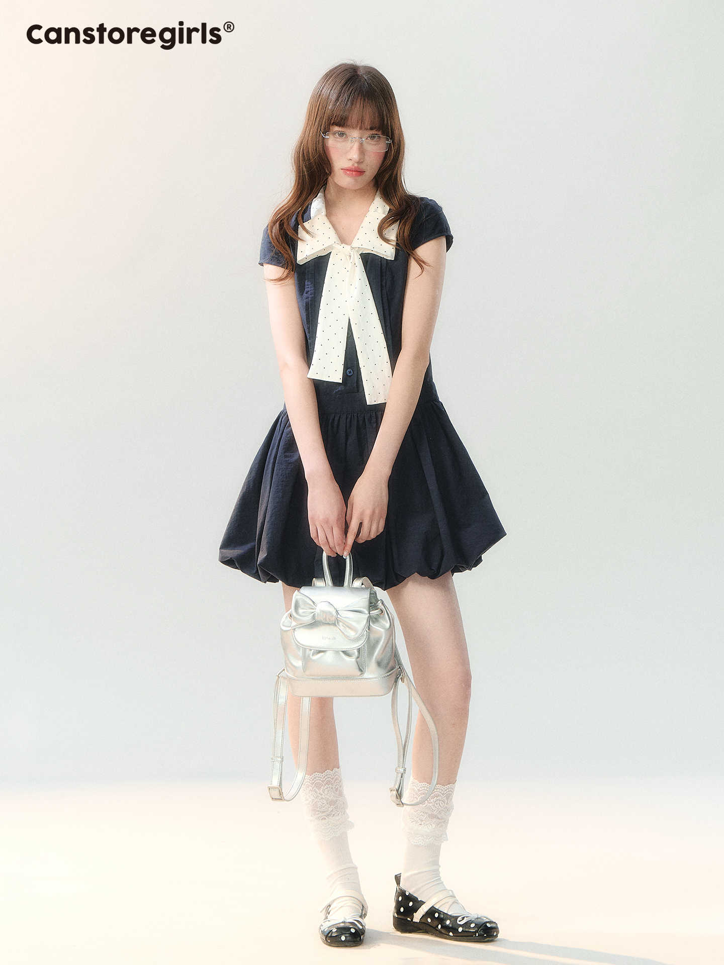 "Midnight Academy Letter" Navy Contrast Collar Dress