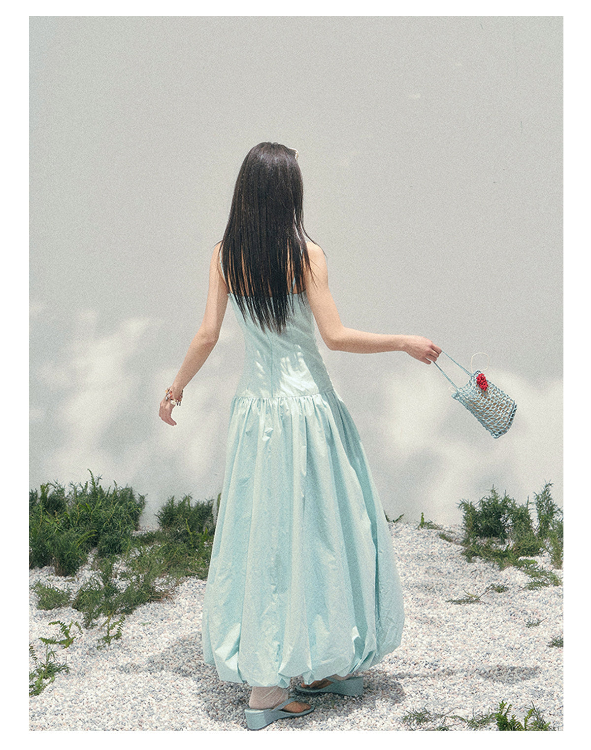 “She Passed Through Bloom Season” Glacier Blue Bubble Maxi Dress