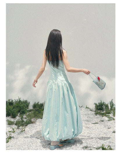 “She Passed Through Bloom Season” Glacier Blue Bubble Maxi Dress