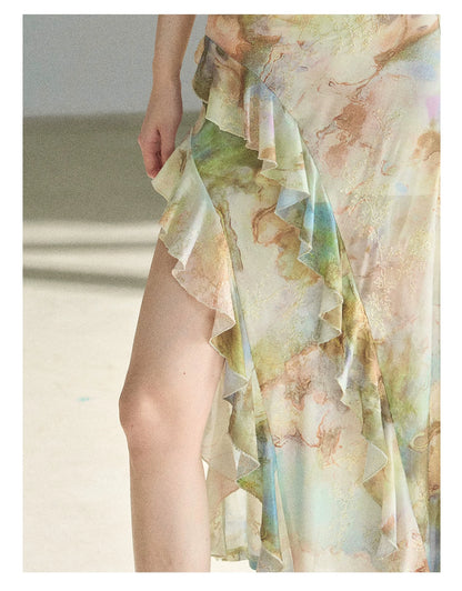 "Daisies & Poppies" Misty Meadow Off-Shoulder Lace Maxi Dress