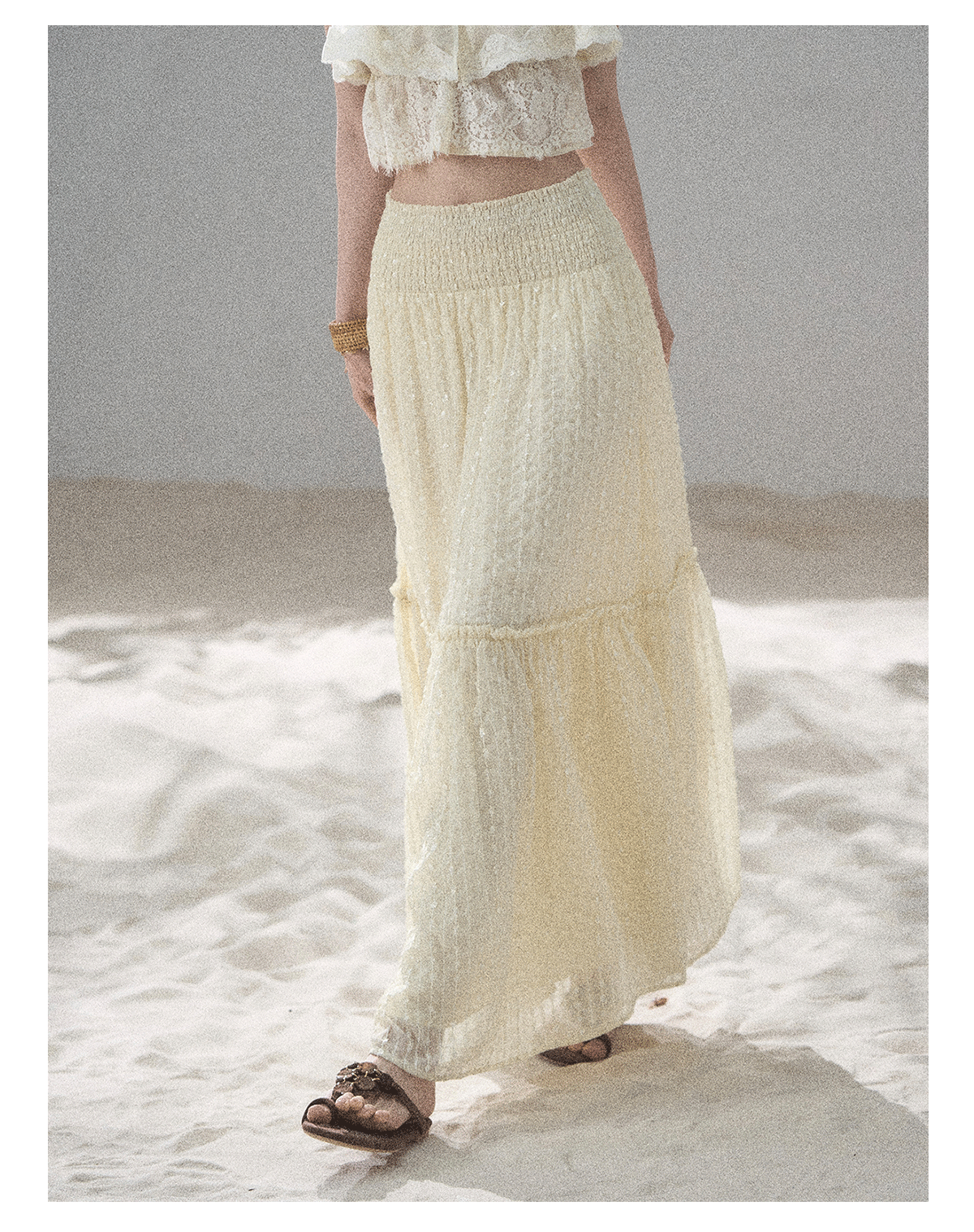 "Whispering Wheat Fields" Sage Mist Lace Maxi Skirt