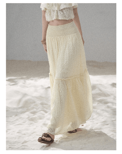 "Whispering Wheat Fields" Sage Mist Lace Maxi Skirt