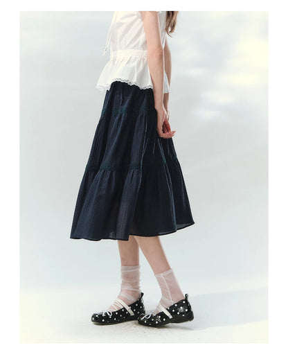 “Letter from Sea Isle” White & Navy Sailor Collar Blouse and Tiered Skirt Set
