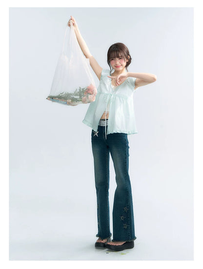 "Vintage Stardust" Star Embroidered Flared Jeans