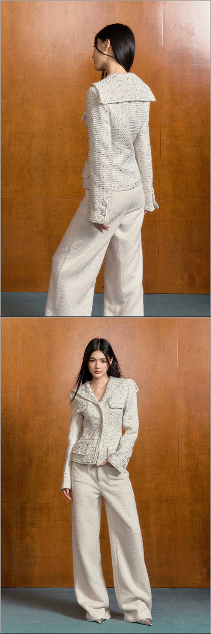"Winter Heiress" White Tweed Sailor Collar Jacket