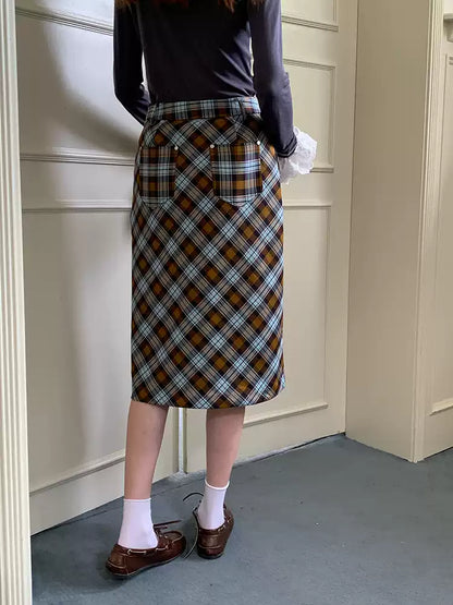 Caramel Brown Plaid Maxi Skirt