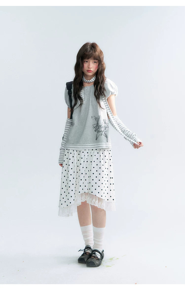 "Starlit Sketch" Heather Gray Graphic Knit T-Shirt