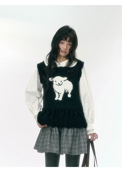 JOVYLLE - White Double-Layer Peter Pan Collar Statement Shirt