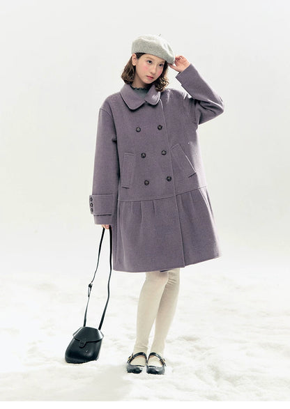 "Winter Chime" Double-Breasted Quilted Wool-Blend Coat (Smoky Purple/ Ash Gray)