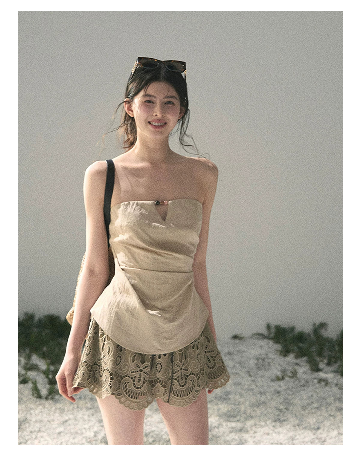 “Moonlit Haze” Dutch Cream Strapless V-Notch Top