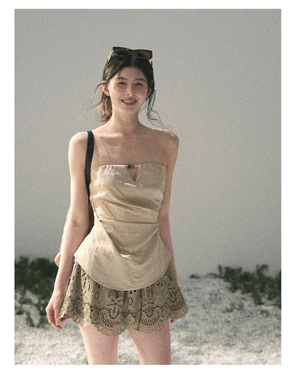 “Moonlit Haze” Dutch Cream Strapless V-Notch Top