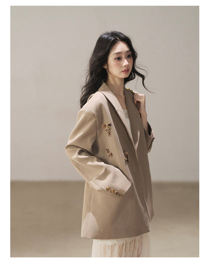 170726 "Your Open Meadow" Cream Apricot White Lace Slip Dress + Gray Taupe Tailored Blazer