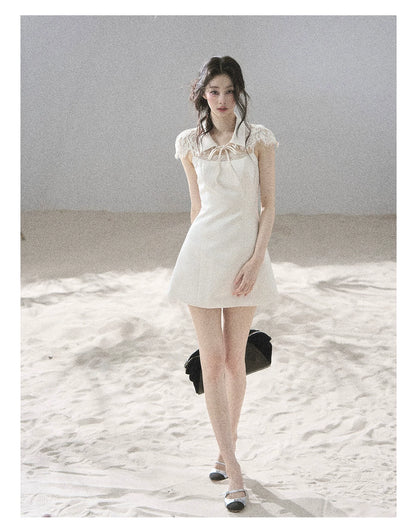 "Moonlit Rose Sonata" Cream Ivory Lace Mini Dress & Cape Set