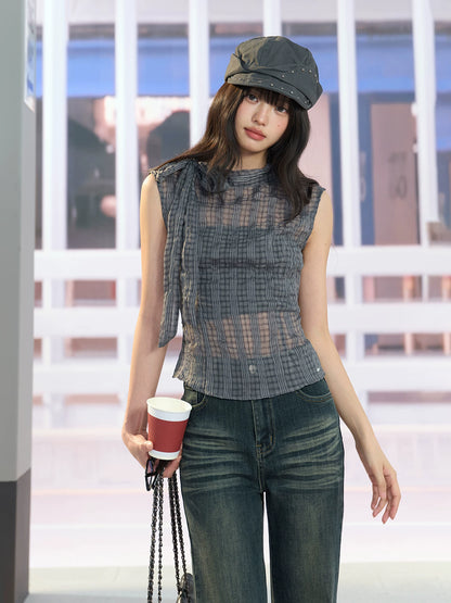 "Silver Haze" Gray Plaid Two-Piece Tube Top Set