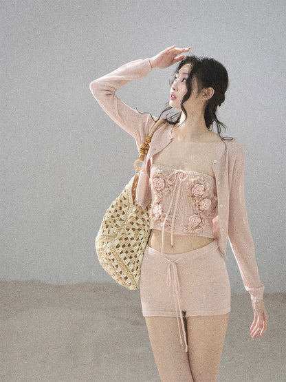 "Forest After Rain" Dusty Rose 3-Piece Cardigan & Shorts Set 45236485