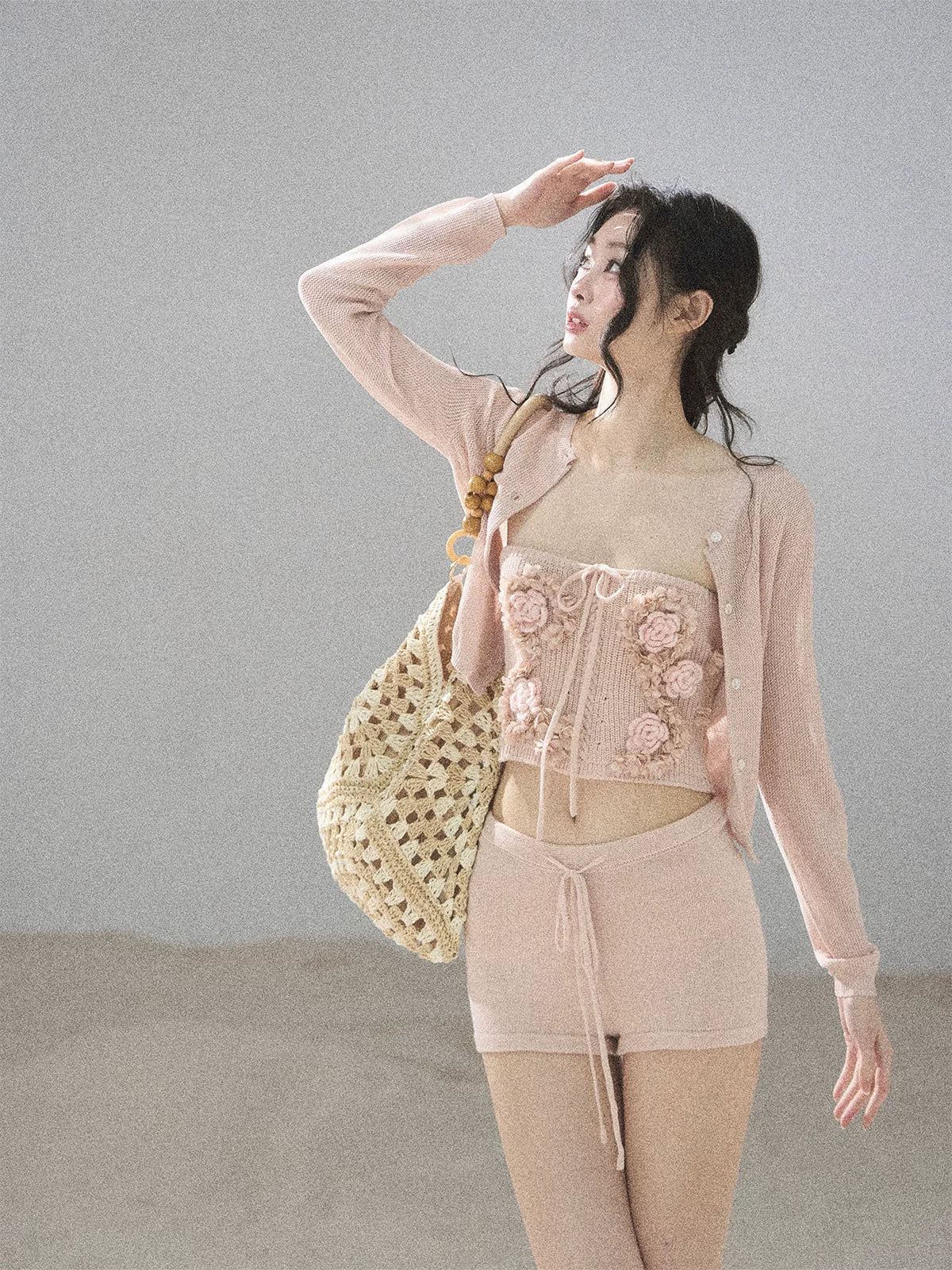 "Forest After Rain" Dusty Rose 3-Piece Cardigan & Shorts Set 45236485