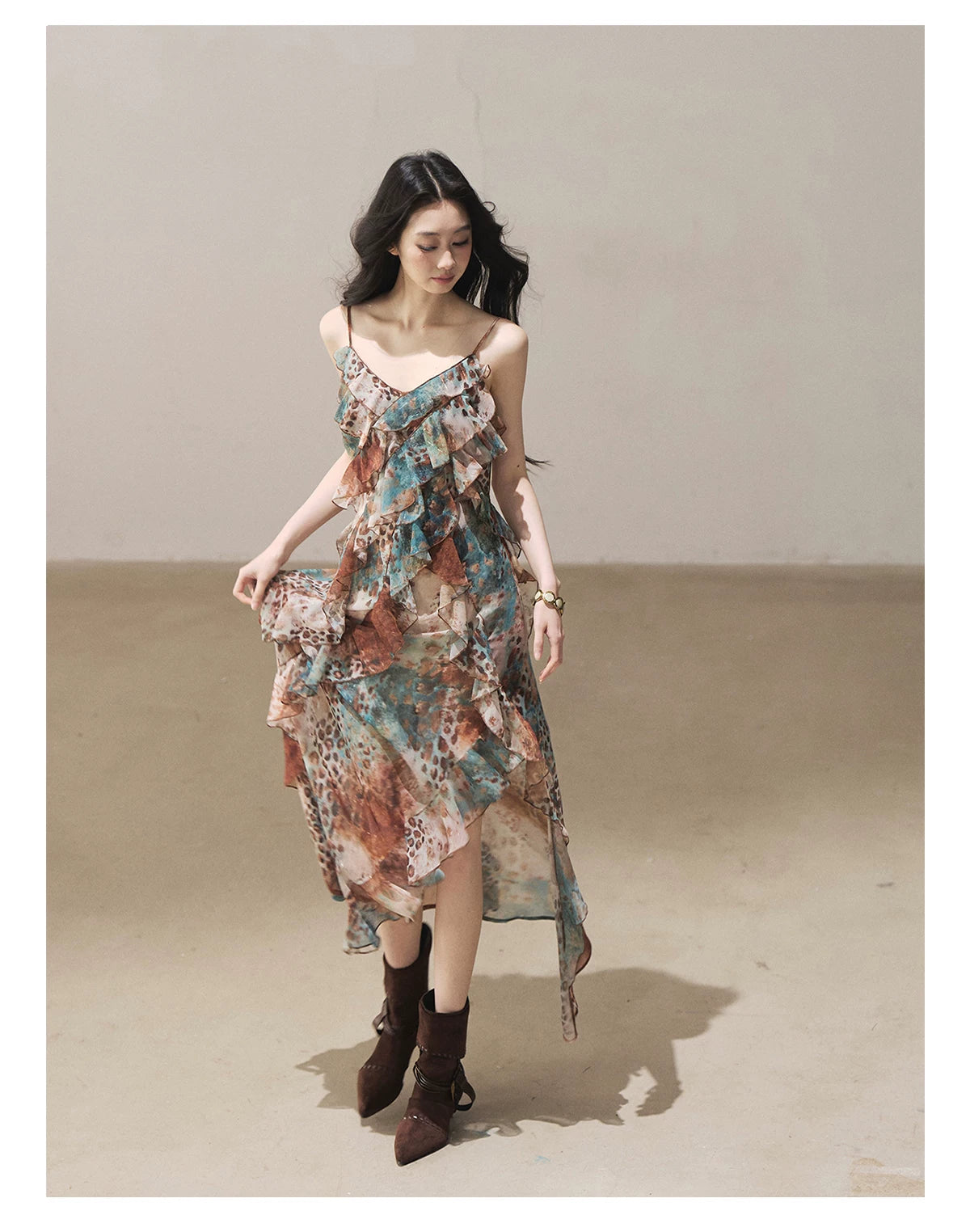 "She Never Looks Back" Peacock Blue Leopard Chiffon Maxi Dress