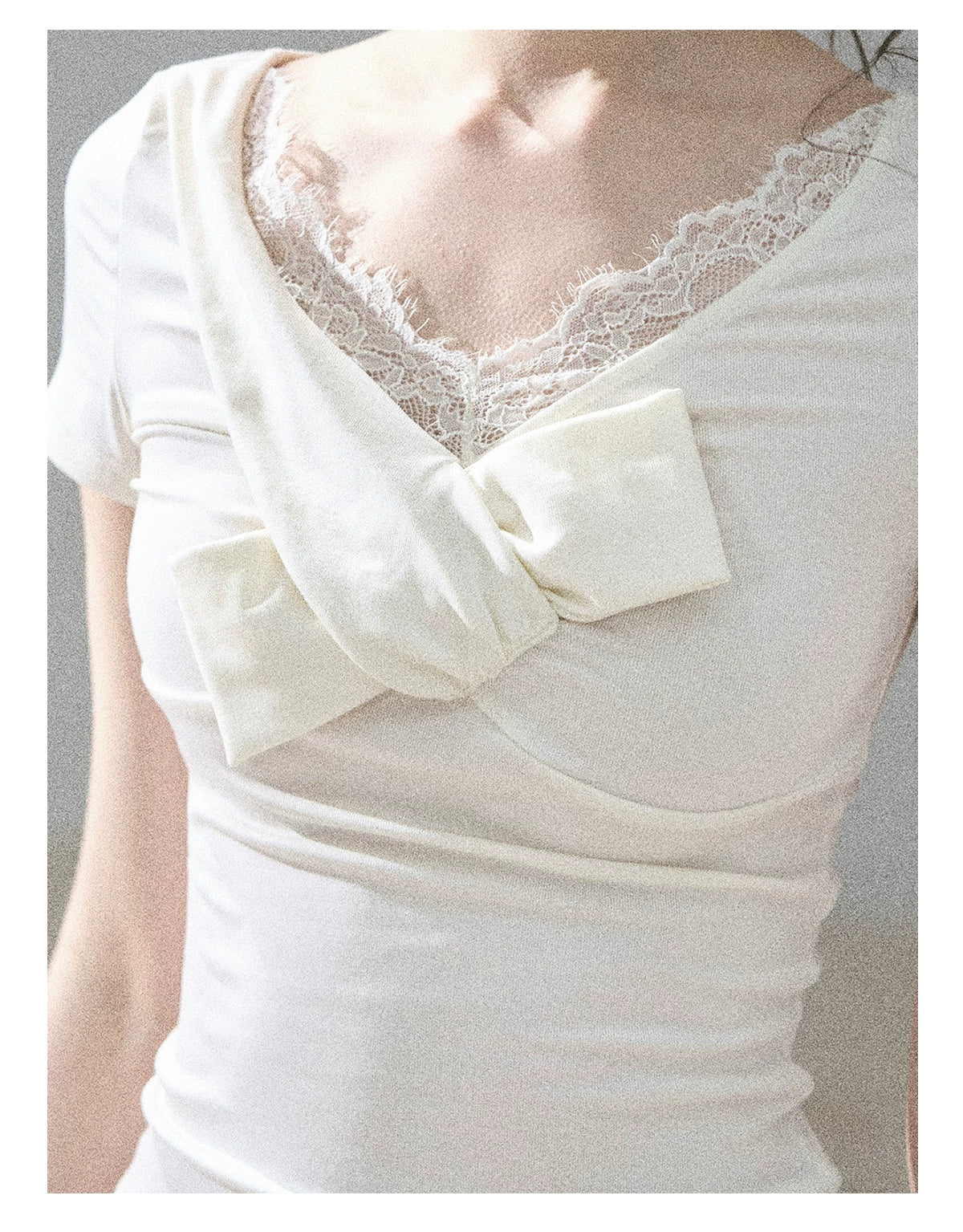 "White Tea Under the Moonlight" White Lace V-Neck Top