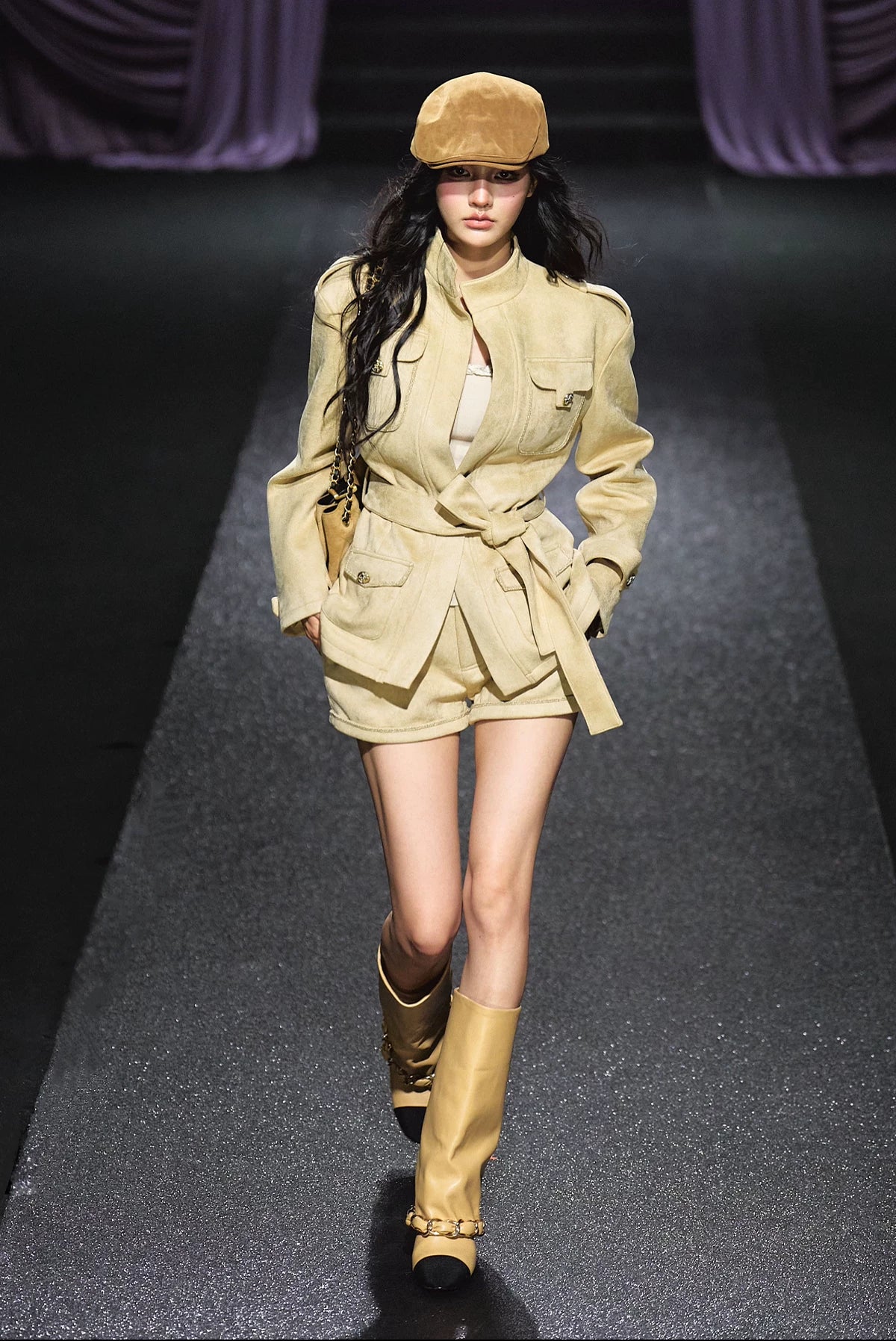 "Golden Dune" Khaki Faux Suede Jacket & Tailored Shorts Set