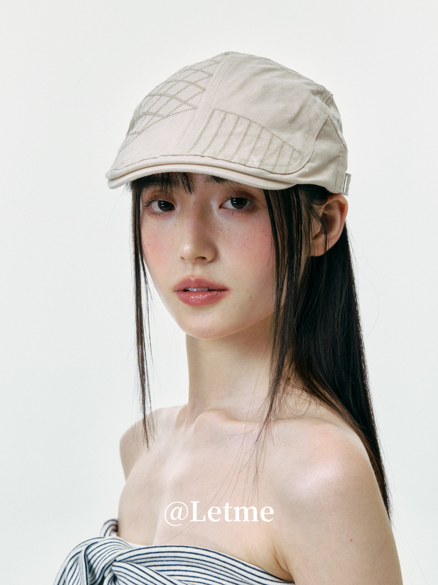 Striped Plaid Cadet Cap – Korean Style Short Brim Hat