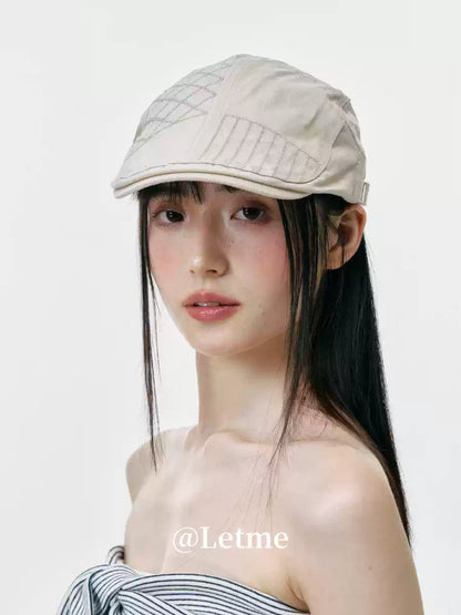 Striped Plaid Cadet Cap – Korean Style Short Brim Hat