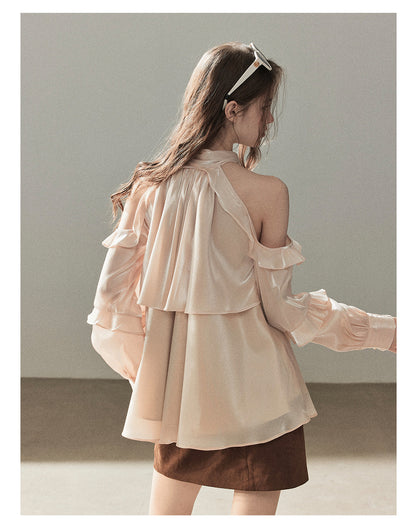 170726 "Pearlescent Glow" Pearl Pink Satin Halter Blouse