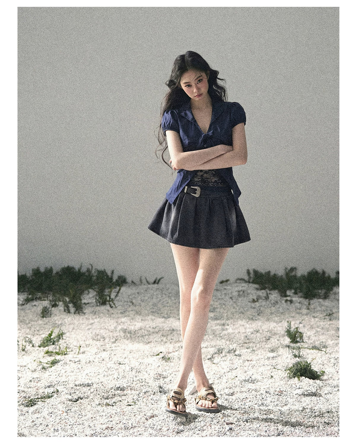 "Shimmer Across the Sea" Denim Bubble Skort (Rock Black/ Vintage Blue)
